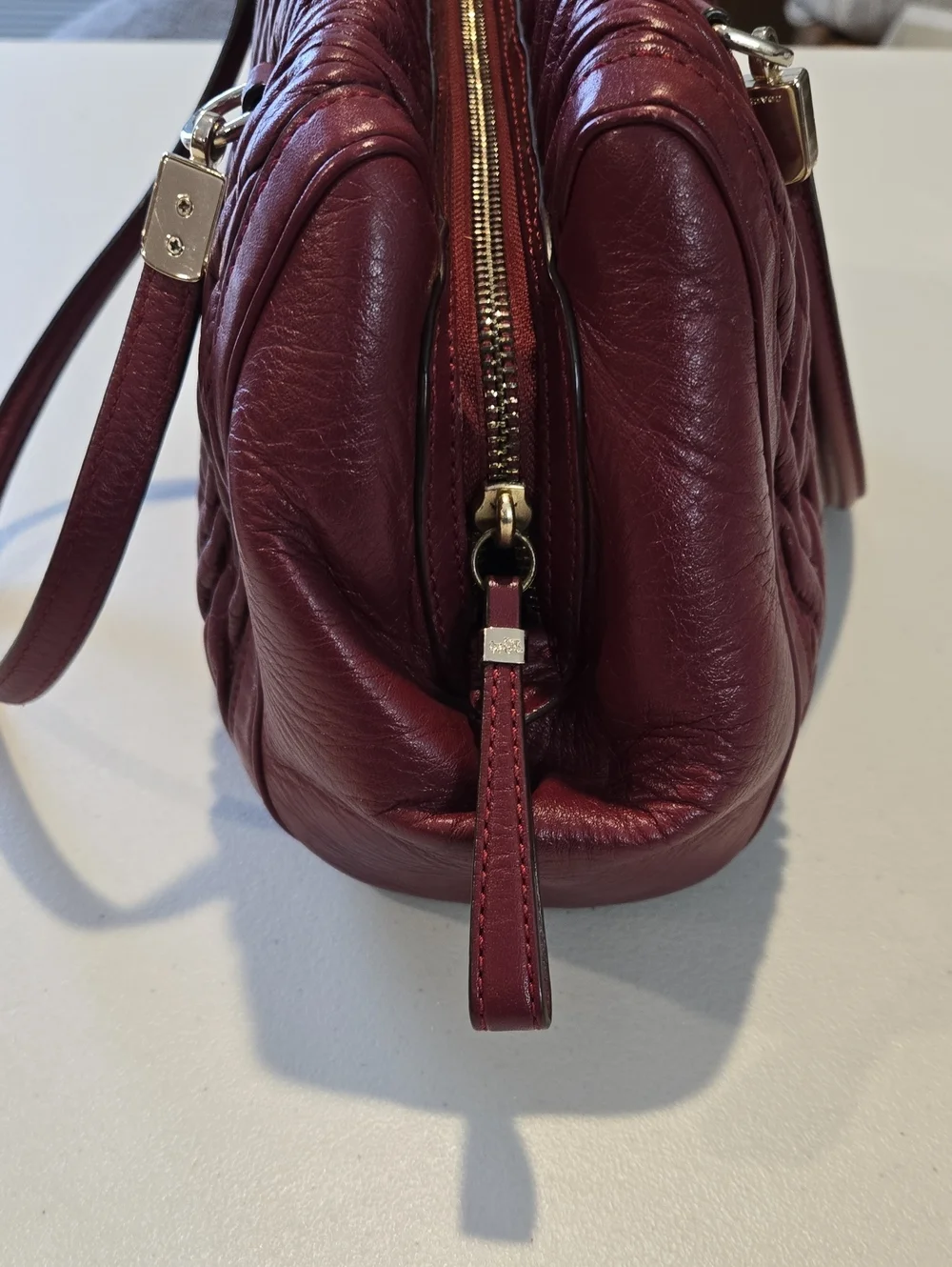 COACH Women's Quilted Satchel Bag in Burgundy